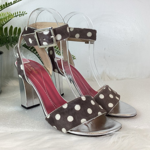 KATE SPADE NY POLKA DOT LEATHER PONY HAIR ANKLE STRAP SANDALS ITALY SZ 8 - Picture 2 of 14